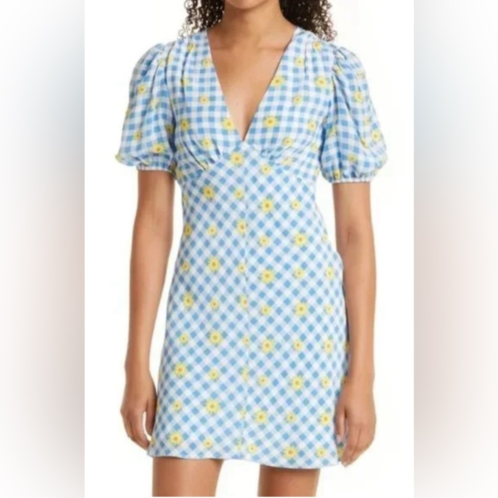 STAUD Milla Mini Dress in Gingham Daisy Plaid Size 6 New With Tags